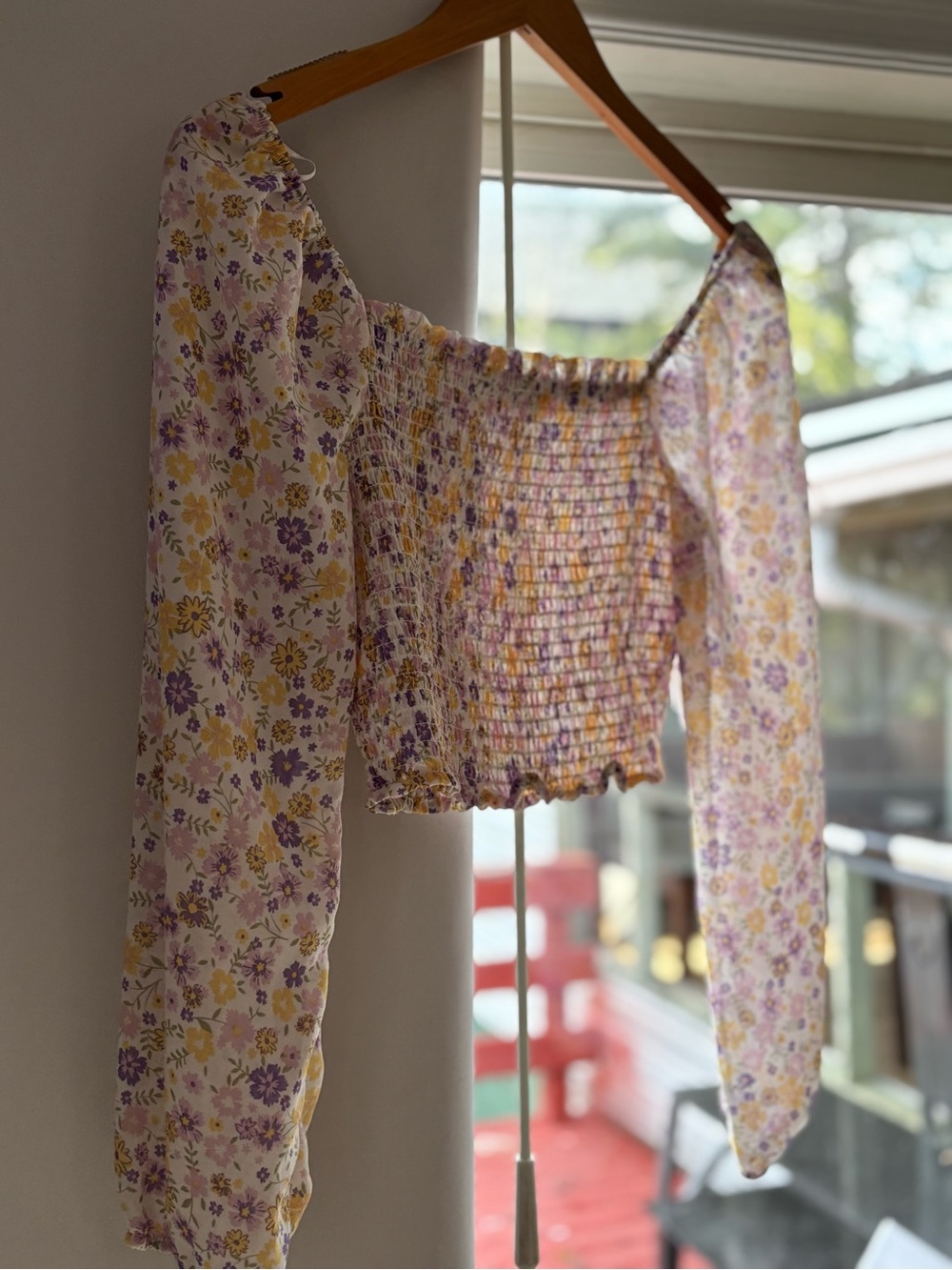 Floral Smocked Puff-Sleeve Crop Top